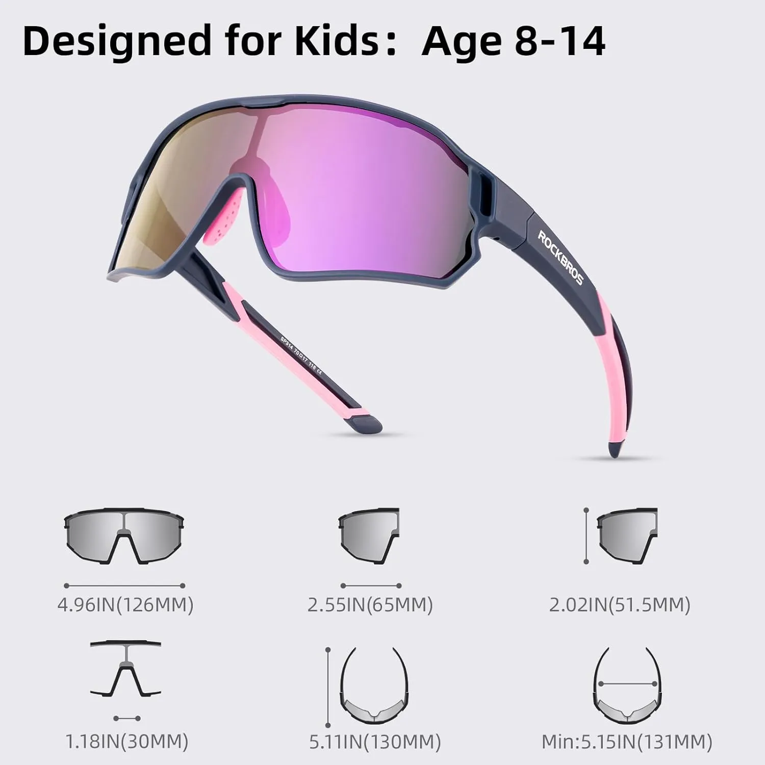 ROCKBROS Kids Polarized Sunglasses Cycling Glasses Sport Sunglasses UV400 Protection for Youth Boys Girls Age 8-14