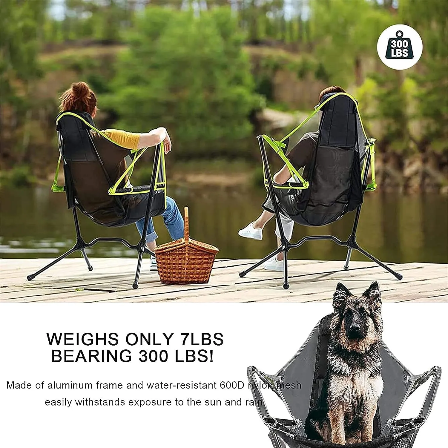Rocking Camping Chair Hammock Swing Chair,Adjustable Back Folding Chair,with Foot Rest Outdoor Recliner Storage Bag,for Fishing Picnic(Heavy Duty 300Lbs) (Gray)