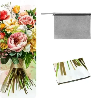 Romance Wedding Bouquet Painting Yoga Towel with Travel Bag for Sweat, Suede Absorbent Quick-dry Yoga Blankets,Hot Yoga Mat Towel Non Slip Rubber for Fitness,Pilates and Workout 72.8''x26.8''