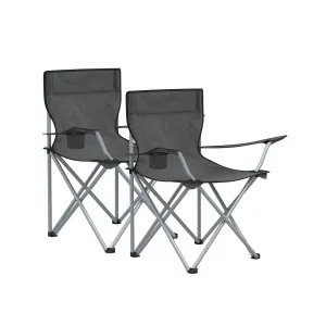 Rootz Gray Steel Camping Chairs - Portable Chairs - Foldable Seats - Oxford Cloth - Lightweight - Compact - 52cm x 84cm x 81cm