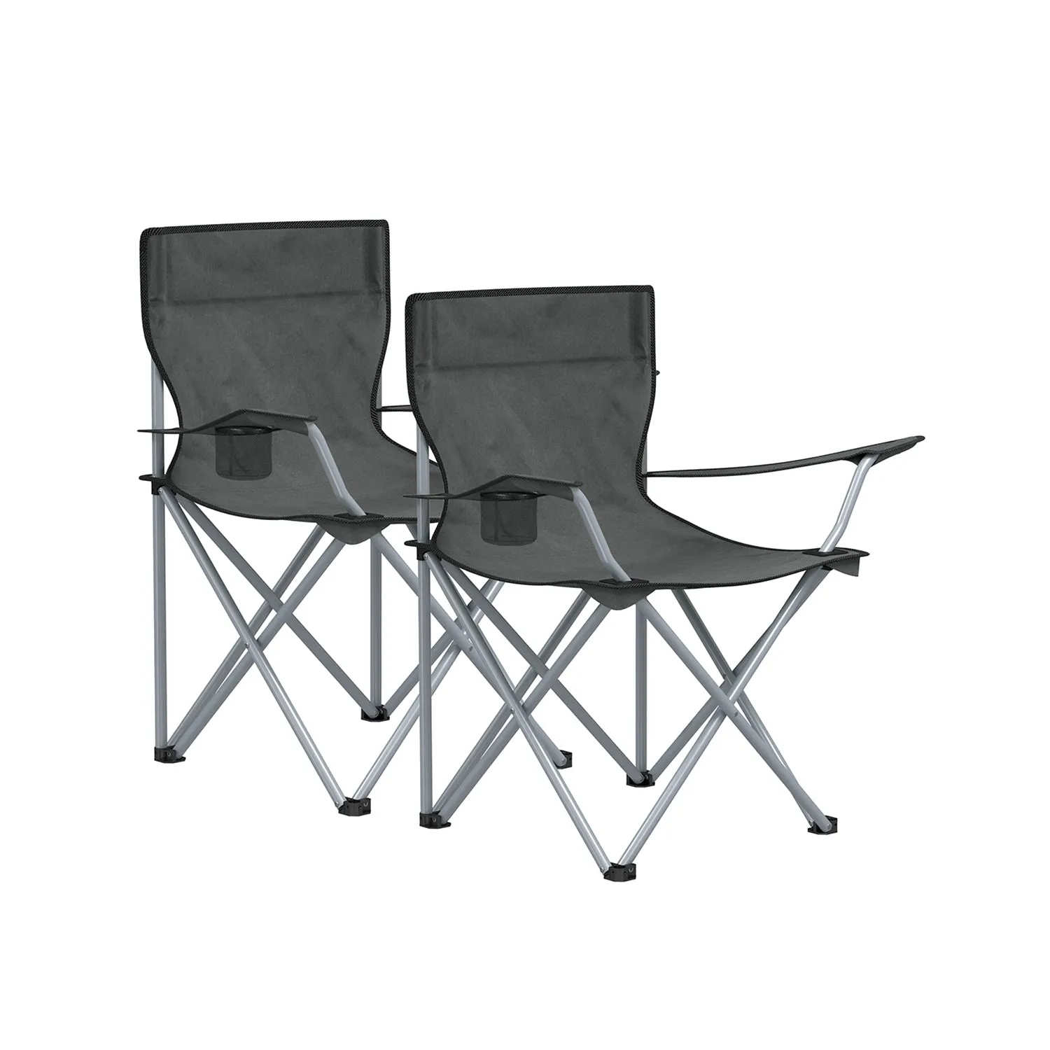 Rootz Gray Steel Camping Chairs - Portable Chairs - Foldable Seats - Oxford Cloth - Lightweight - Compact - 52cm x 84cm x 81cm