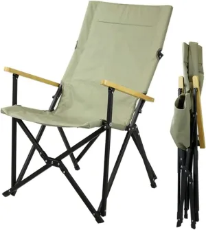 RUVOO Camping Chair Folding Chairs Lawn Chairs Beach Chair Whit Wooden Armrest Outdoor Camping Leisure Seat Folding Aluminum Folding Recliner for Hiking Fishing Folding Chair Camp Chair Moon Chair