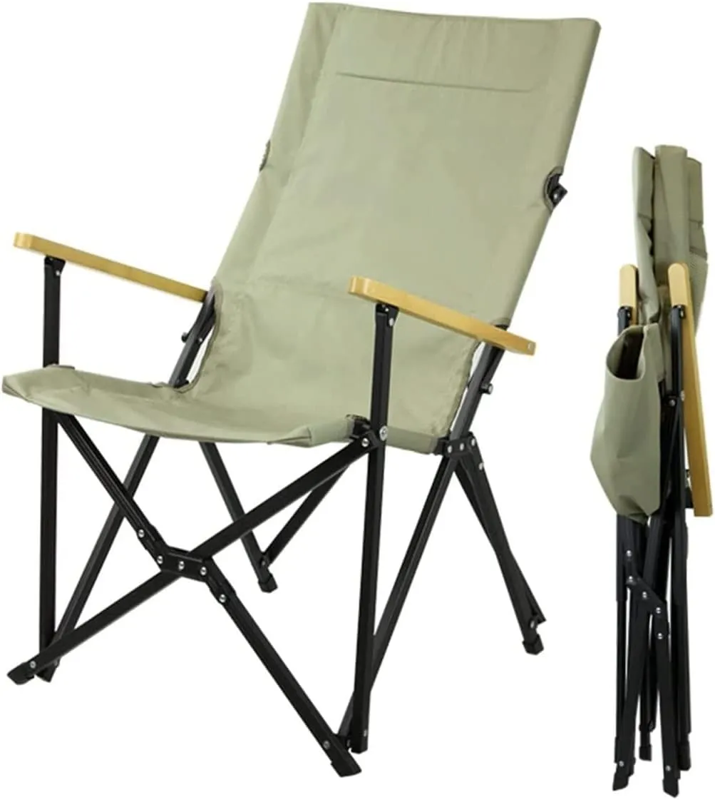 RUVOO Camping Chair Folding Chairs Lawn Chairs Beach Chair Whit Wooden Armrest Outdoor Camping Leisure Seat Folding Aluminum Folding Recliner for Hiking Fishing Folding Chair Camp Chair Moon Chair