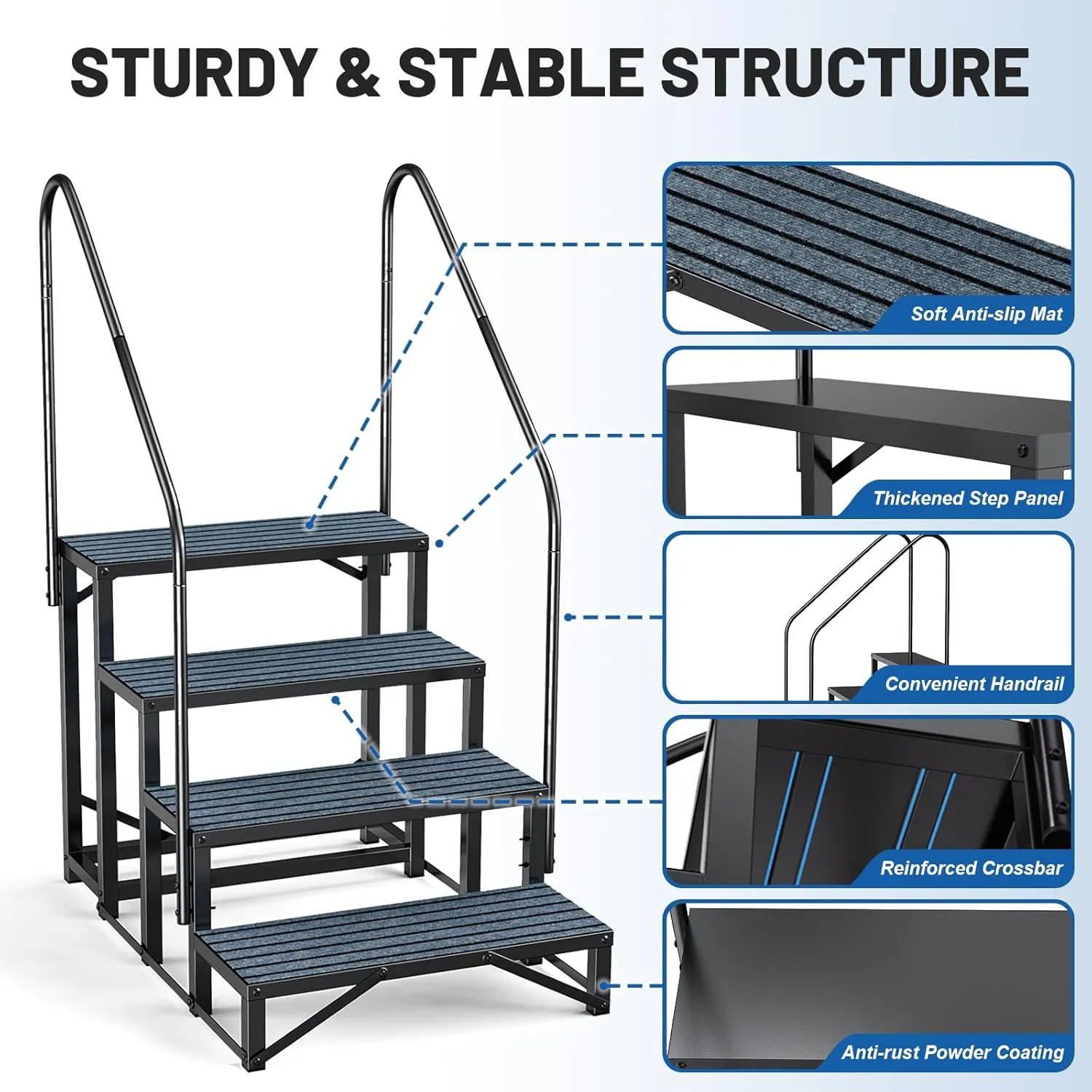RV Steps Spa Steps with Handrail - Hot Tub Steps Trailer Steps Mobile Home Stairs for 5th Wheel RV, Trailer, Hot Tub, Pool, Porch with Non-Slip Mats
