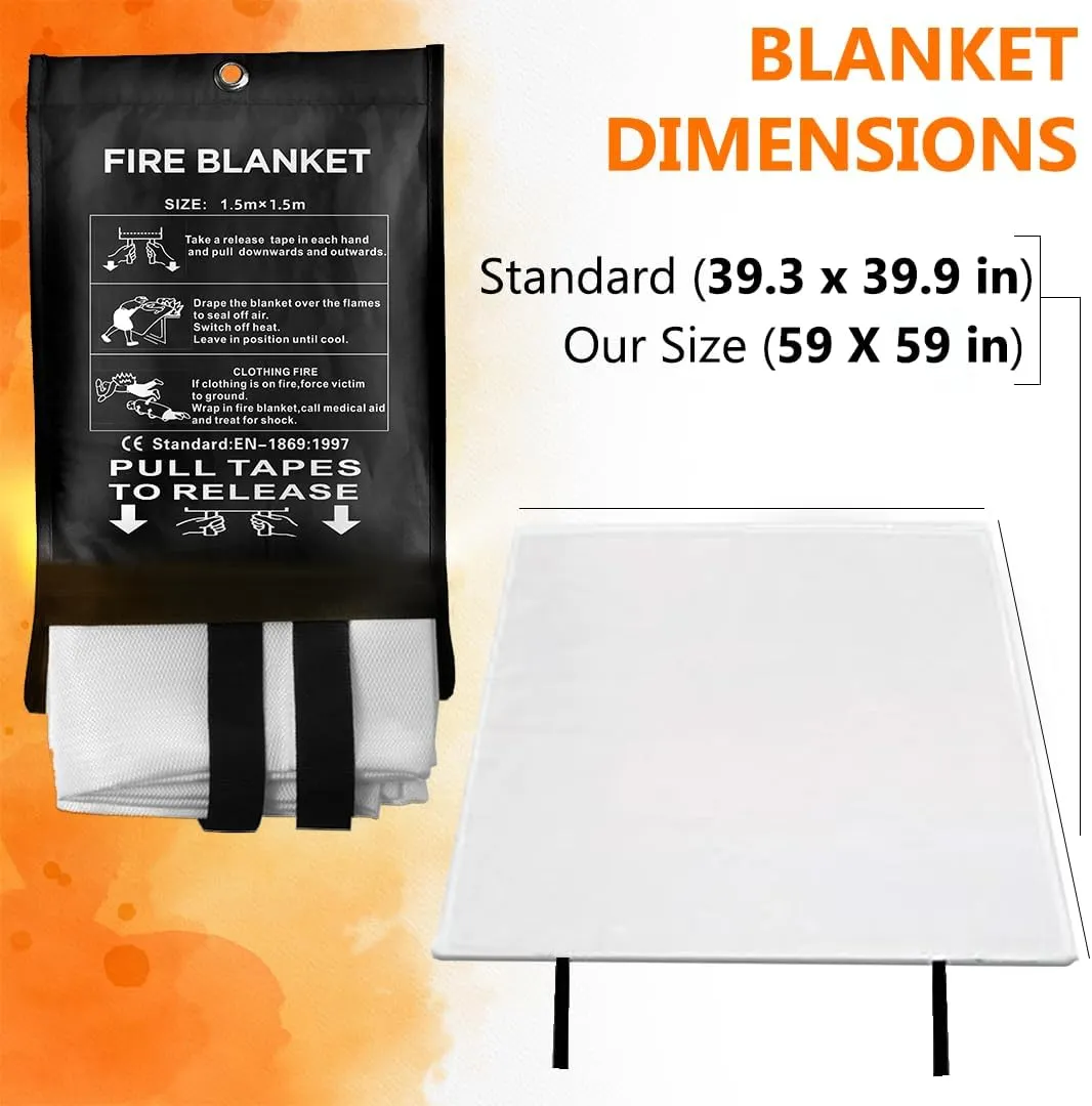 SAFECASTLE Emergency Fire Blanket 59"x59" Large Size, 4 Pack   4 Hooks & 4 Gloves Fire Retardant Blanket with Fireproof Tabs for Home, Outdoor, Office, Car and Camping Fire Protection Survival Safety