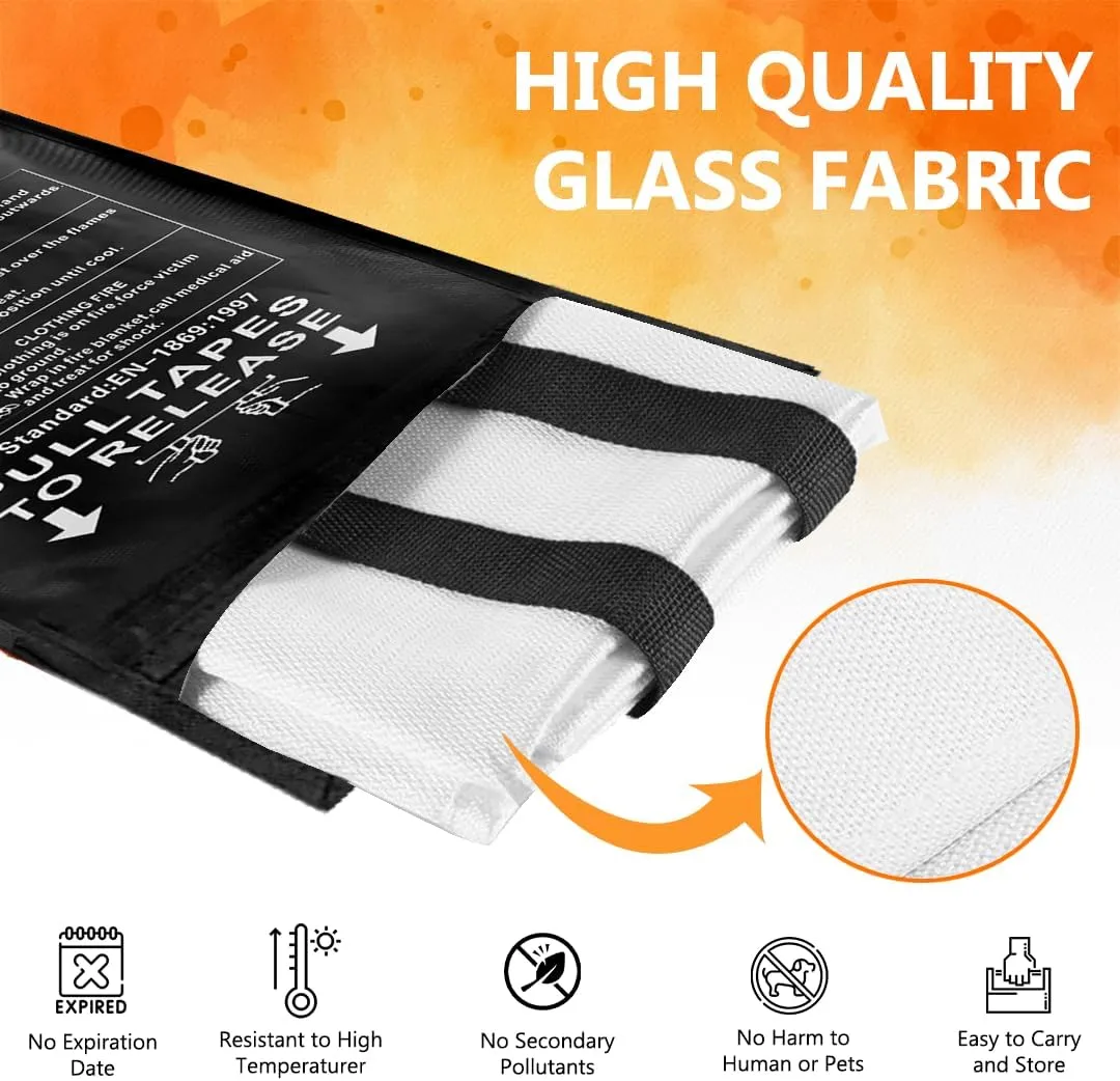 SAFECASTLE Emergency Fire Blanket 59"x59" Large Size, 4 Pack   4 Hooks & 4 Gloves Fire Retardant Blanket with Fireproof Tabs for Home, Outdoor, Office, Car and Camping Fire Protection Survival Safety