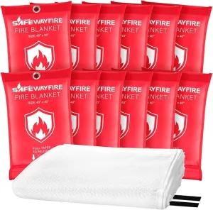 Safewayfire Emergency Fire Blanket - 12 Pack, 40'' x 40'' Fire Suppression Blanket for Kitchen, Fireproof Fiberglass Blanket for Home Safety, Swift Safe Fiberglass Fire Blankets