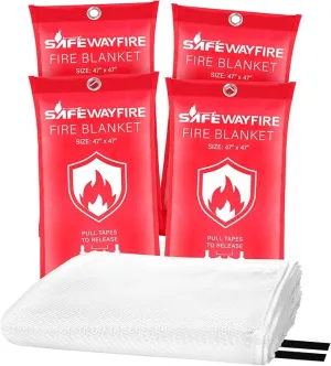 Safewayfire Emergency Fire Blanket - 4 Pack, 47'' x 47'' Fire Suppression Blanket for Kitchen, Fireproof Fiberglass Blanket for Home Safety, Swift Safe Fiberglass Fire Blankets