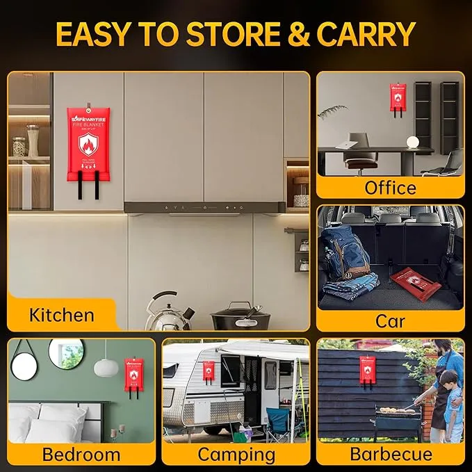Safewayfire Emergency Fire Blanket - 4 Pack, 47'' x 71'' Fire Suppression Blanket for Kitchen, Fireproof Fiberglass Blanket for Home Safety, Swift Safe Fiberglass Fire Blankets