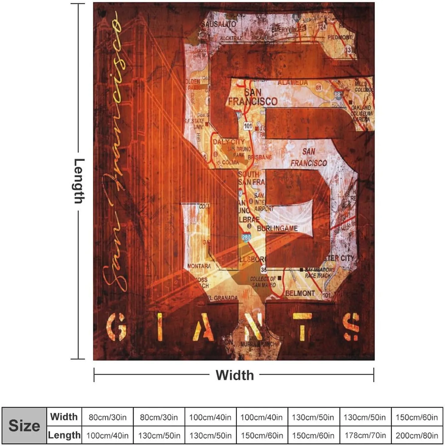 San Francisco City Baseball Blanket Soft Flannel Lightweight Outdoor Travel Blanket Living Room Bedroom Sofa Decoration Baseball Fan Gift 50x60 Inch