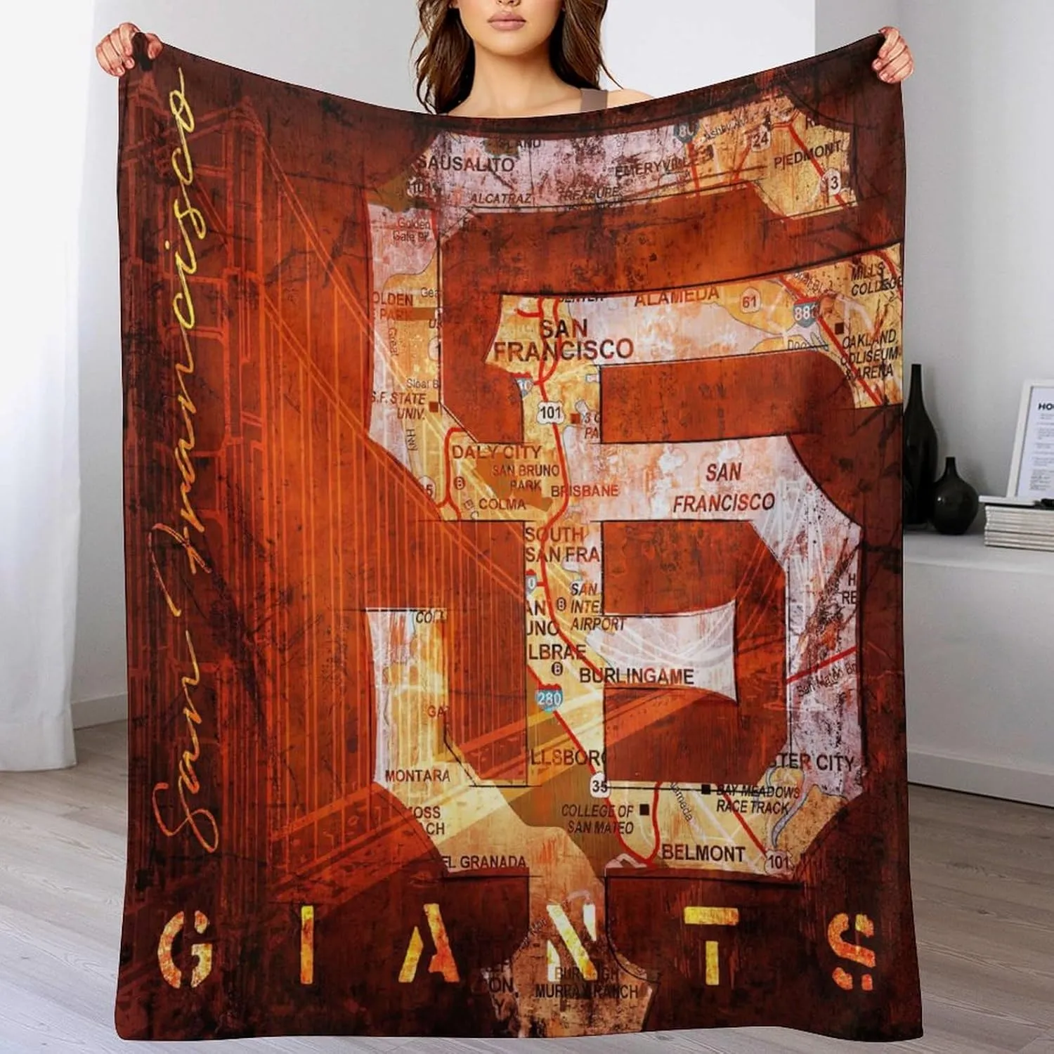 San Francisco City Baseball Blanket Soft Flannel Lightweight Outdoor Travel Blanket Living Room Bedroom Sofa Decoration Baseball Fan Gift 50x60 Inch
