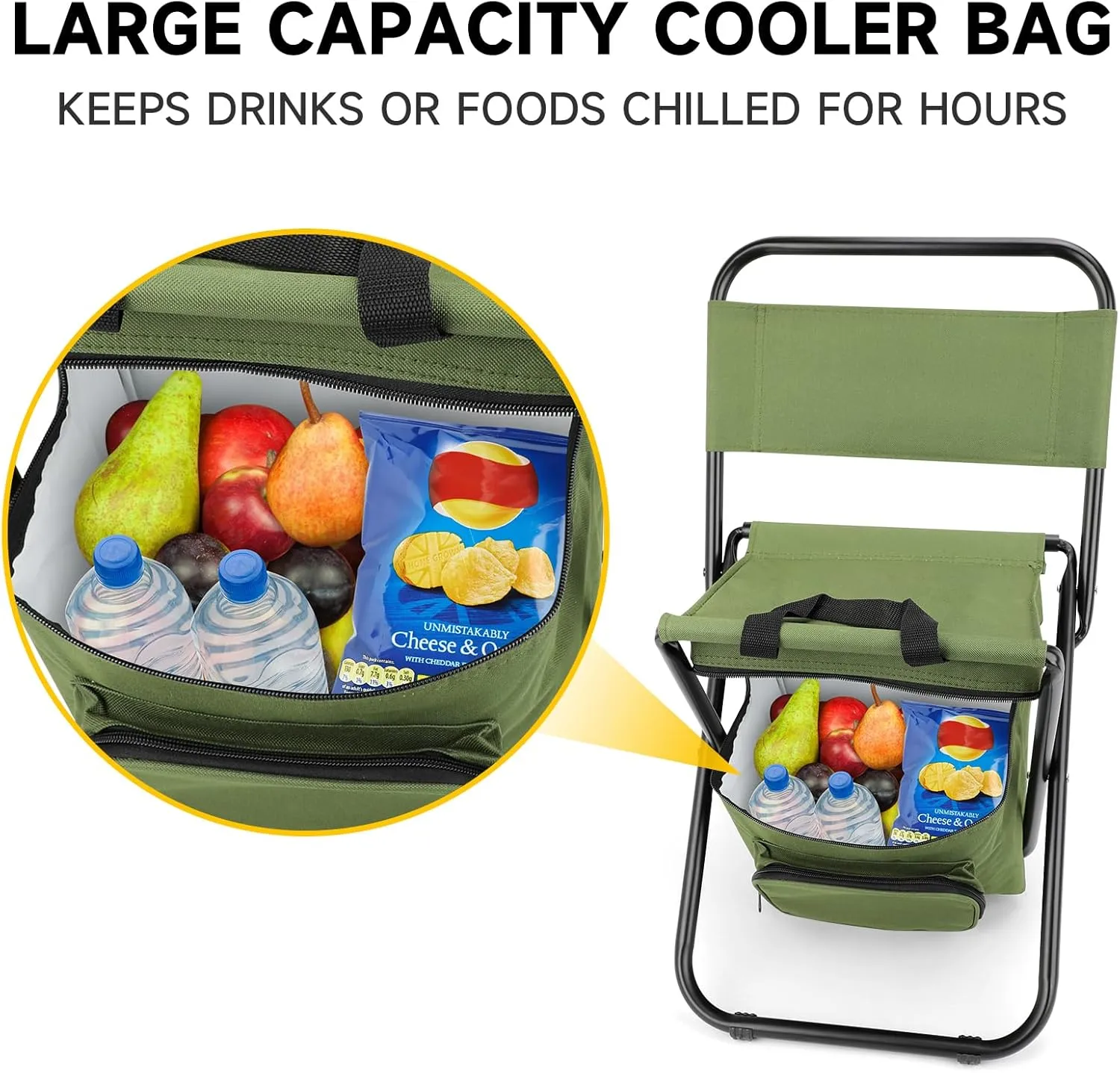 SAN LIKE Fishing Chair with Cooler Bag - Lightweight Foldable Backpack Camping Stool for Outdoor Fishing Hunting Gear - Portable Insulated Cooler Pocket Design（1 Pack Green
