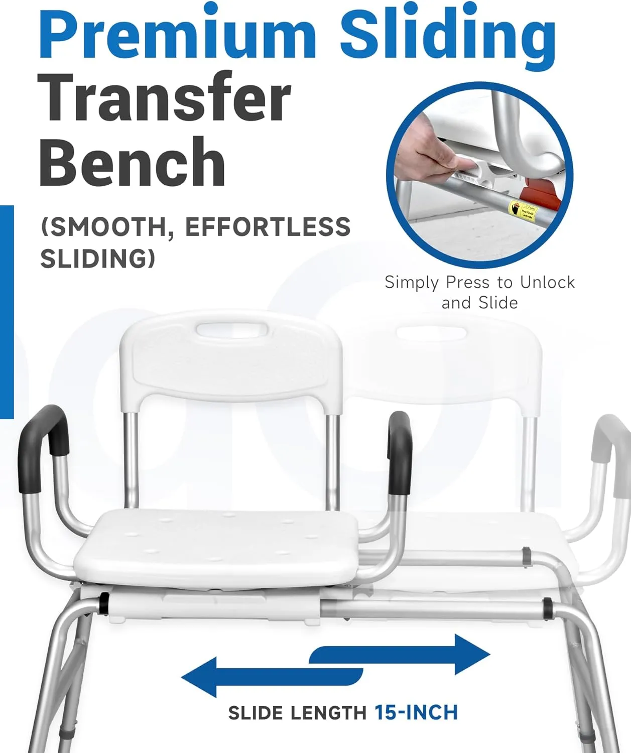 Sangohe Shower Chair for Inside Shower, Sliding Shower Chair, Tub Transfer Bench with 360⁰ Swivel Seat, Tub Transfer Benches for Bathtubs, Medical Shower Seat for Elderly and Disabled, 788B