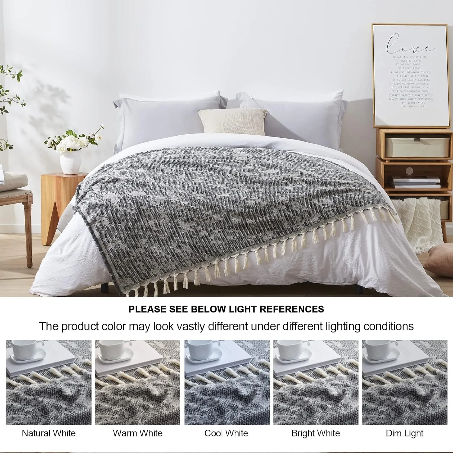 SE SOFTEXLY Throw Blanket, Machine Washable Fringes Wool Blanket, Cozy Soft Throw Blanket for Couch Bed Sofa, Camping Blanket for Survival, Emergency, Farmhouse Outdoor Blanket (59" x 60",Black)