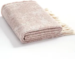 SE SOFTEXLY Throw Blanket, Machine Washable Fringes Wool Blanket, Cozy Soft Throw Blanket for Couch Bed Sofa, Camping Blanket for Survival, Emergency, Farmhouse Outdoor Blanket (59" x 60",Pink)