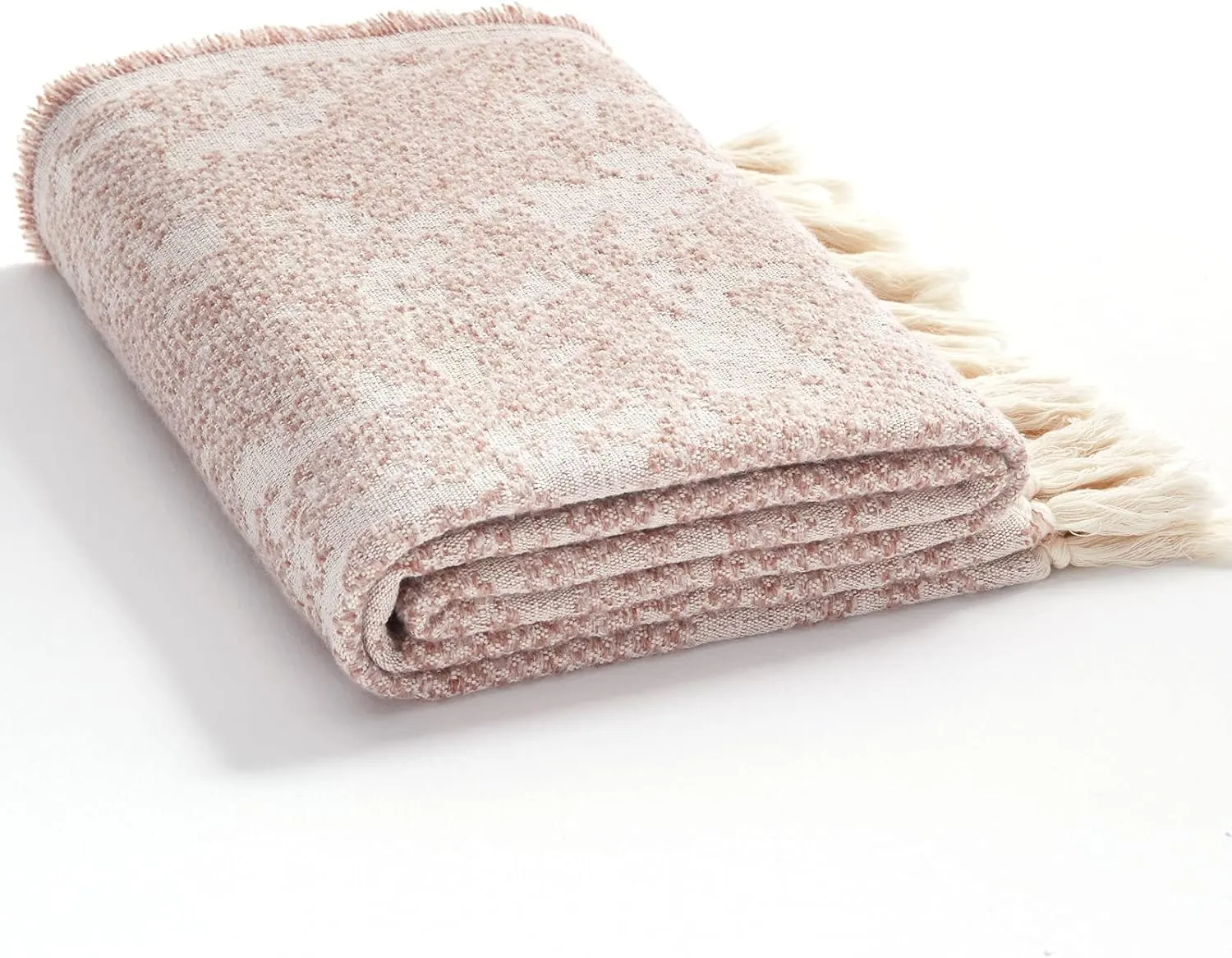 SE SOFTEXLY Throw Blanket, Machine Washable Fringes Wool Blanket, Cozy Soft Throw Blanket for Couch Bed Sofa, Camping Blanket for Survival, Emergency, Farmhouse Outdoor Blanket (59" x 60",Pink)