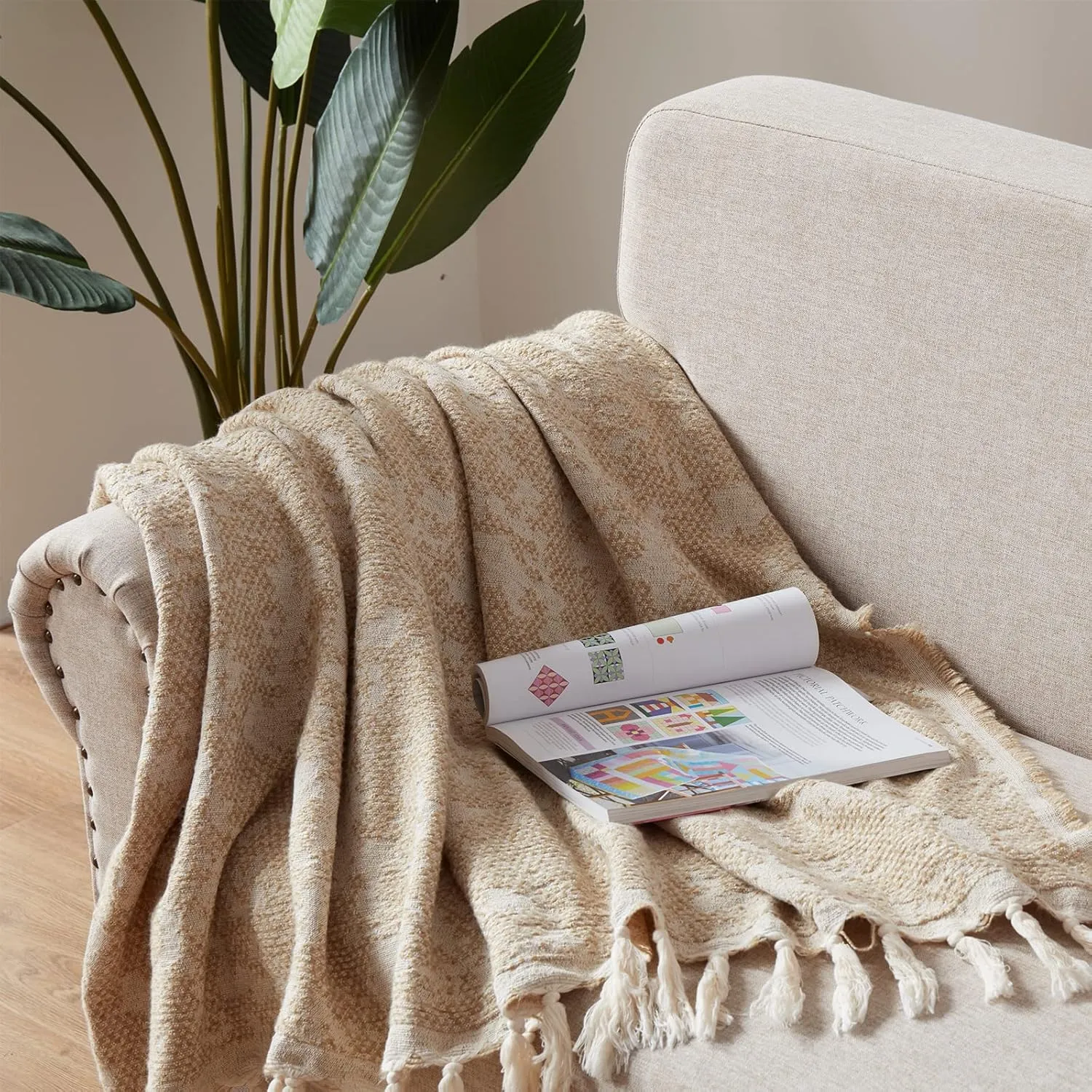 SE SOFTEXLY Throw Blanket, Machine Washable Fringes Wool Blanket, Cozy Soft Throw Blanket for Couch Bed Sofa, Camping Blanket for Survival, Emergency, Farmhouse Outdoor Blanket (59" x 60",Yellow)