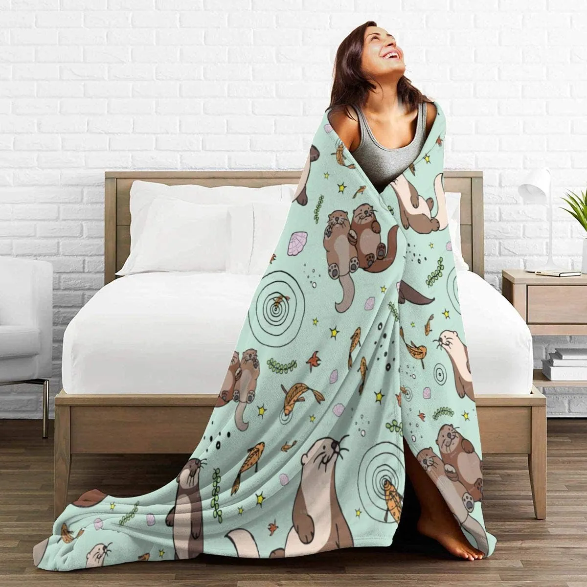 Sea Otters Micro Fleece Blanket Comfy Premium Flannel Fleece Blanket Comfortable Thermal Fleece Blankets Durable Pad Bed Cover Warm Sofa Blanket for All Season