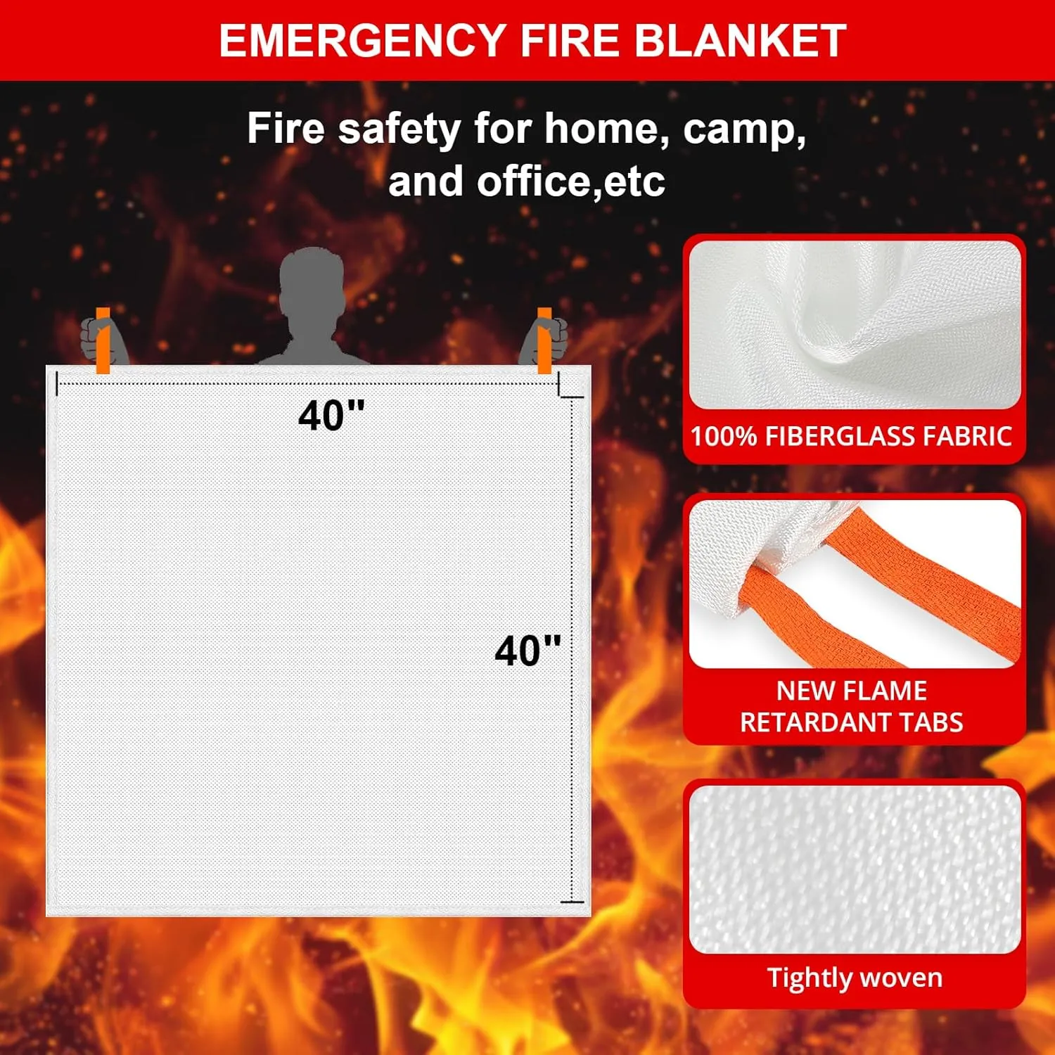 SecuCaptain Emergency Fire Blanket for Home and Kitchen - 20 Pack 40"x40" Flame Suppression Fiberglass Fire Blankets for House Camping Car Warehouse Office Emergency Survival Safety