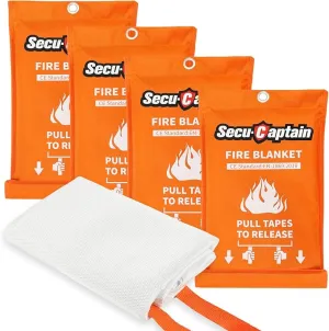 SecuCaptain Emergency Fire Blanket for Home and Kitchen - 4 Pack 40"x40" Flame Supppression Fiberglass Fire Blankets for House Camping Car Office Warehouse Emergency Survival Safety