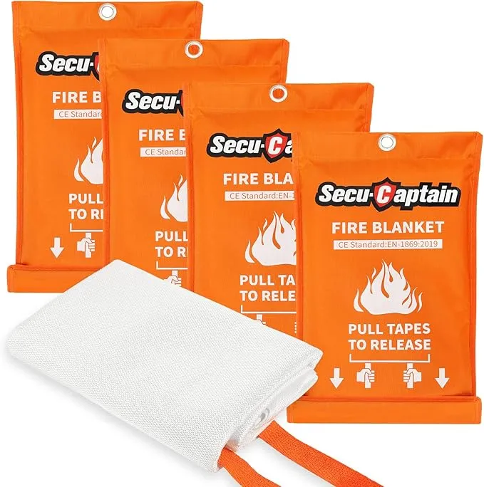 SecuCaptain Emergency Fire Blanket for Home and Kitchen - 4 Pack 40"x40" Flame Supppression Fiberglass Fire Blankets for House Camping Car Office Warehouse Emergency Survival Safety