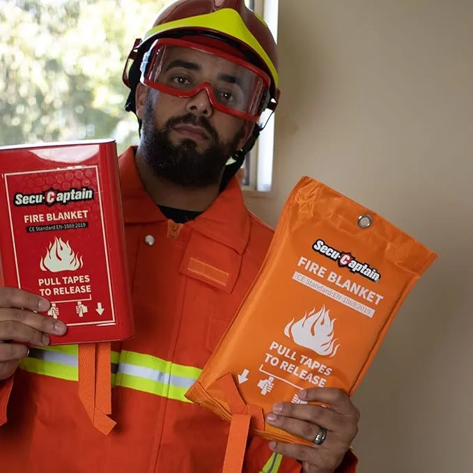 SecuCaptain Emergency Fire Blanket for Home and Kitchen - 40"x40" Flame Suppression Fiberglass Fire Blankets for House Camping Car Office Warehouse Emergency Survival Safety 2 Pack