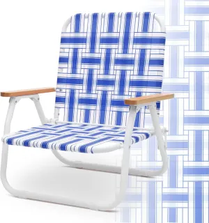 Sekey Folding Lawn Chairs, Beach Chairs for Adults with Highback, Camping Chairs with Webbed Airflow Mesh, Patio Chairs with Rust-Proof Coating, Webbed Lawn Chair for Outdoor, Fishing, Backyard, Blue