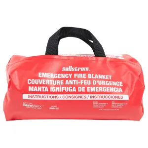 Sellstrom – 100% Fiberglass Emergency Fire Blanket - 6' x 5' - High Temperature Resistant - Small Red Vinyl Handle Bag - White