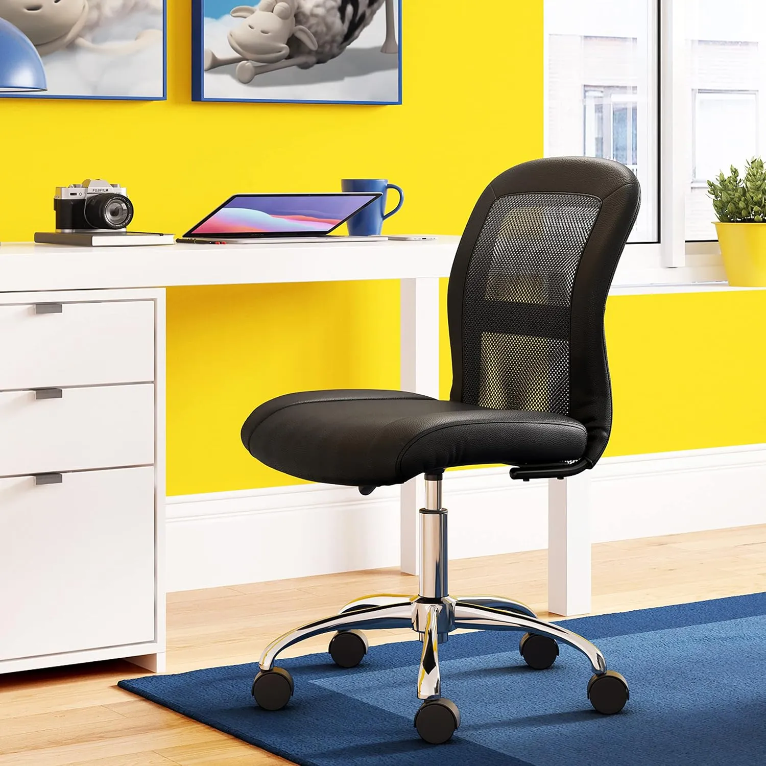 Serta Essential Armless DeskChair, Small Task Chair with Wheels, Breathable Mesh Back, SertaQuality Foam Cushion Seat for Comfort, Functional, Lightweight and Versatile, Black