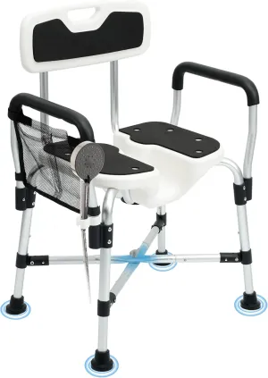 Shower Chair for Inside Shower, Shower Seats for Adults, Heavy Duty Shower Chair for Elderly, Shower Chair with Padded Arms and Back, 4-Level Adjustable Height for Bathtub