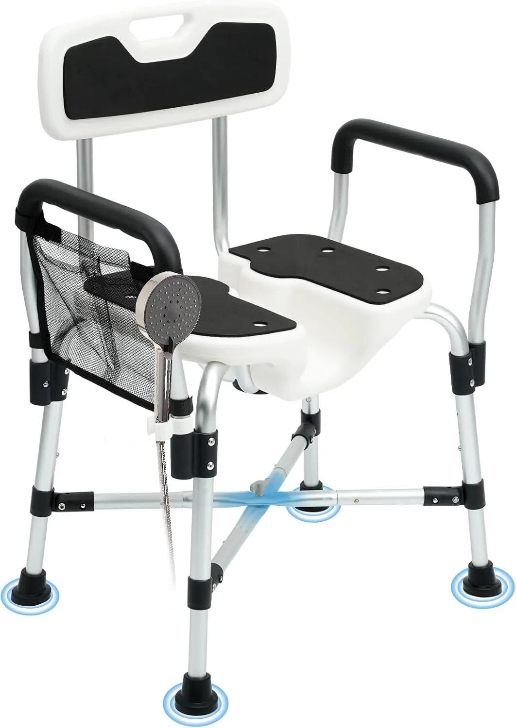 Shower Chair for Inside Shower, Shower Seats for Adults, Heavy Duty Shower Chair for Elderly, Shower Chair with Padded Arms and Back, 4-Level Adjustable Height for Bathtub