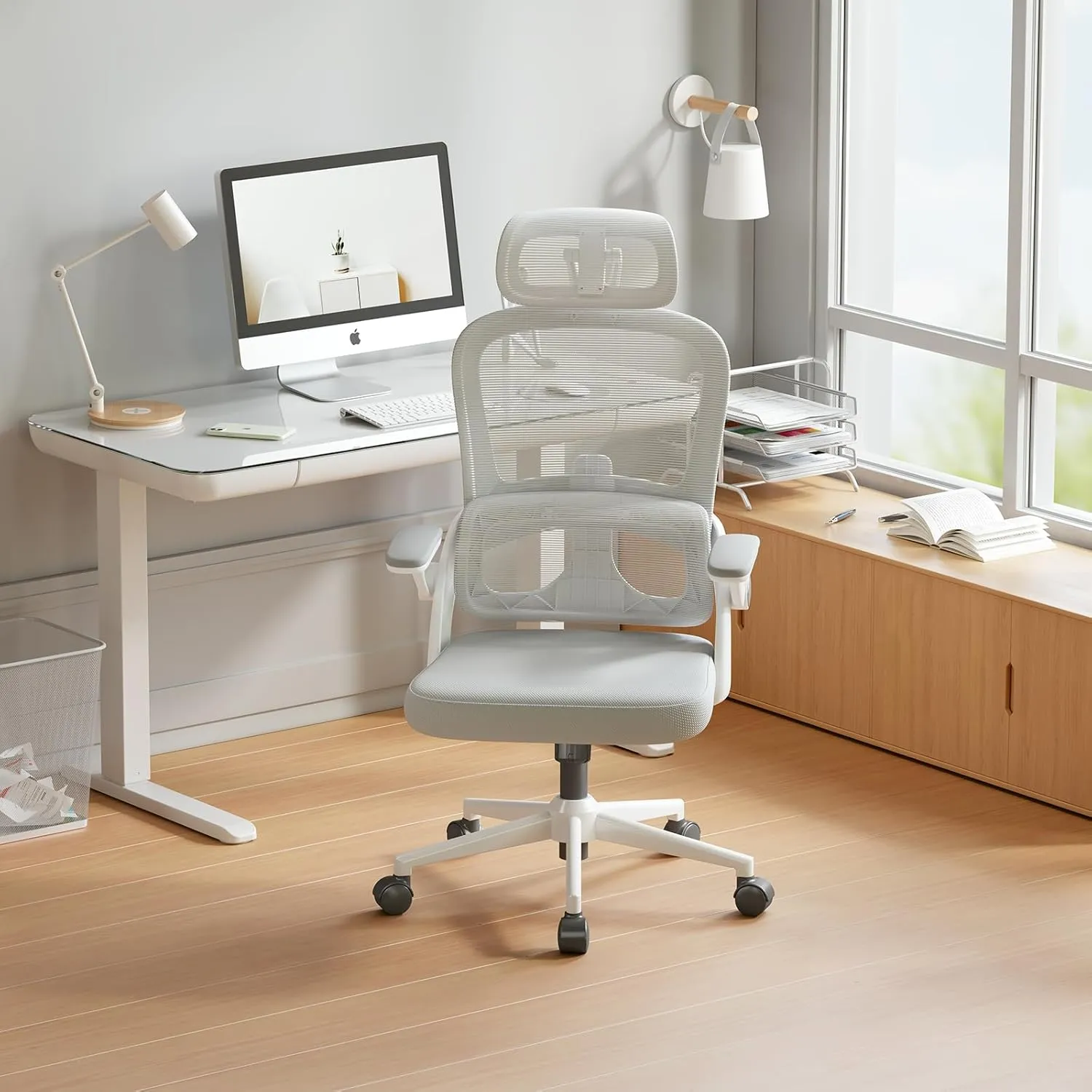 SIHOO M102C Ergonomic Office Chair, High Back Desk Chair with 3D Armrests, Up&Down Lumbar Support, Swivel Computer Task Chair with Adjustable 2D Headrest, Tilt Function,White