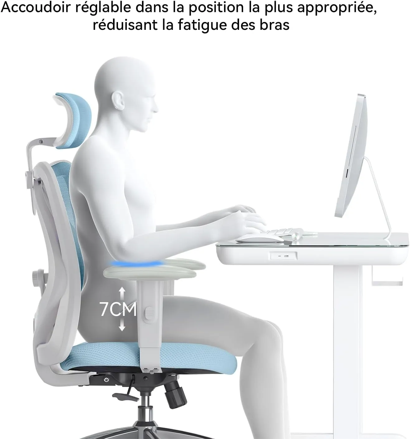 SIHOO M18 Ergonomic Office Chair, Computer Desk Chair with Adjustable Headrest and Lumbar Support, High Back Executive Swivel Chair for Home Office (Light Blue)