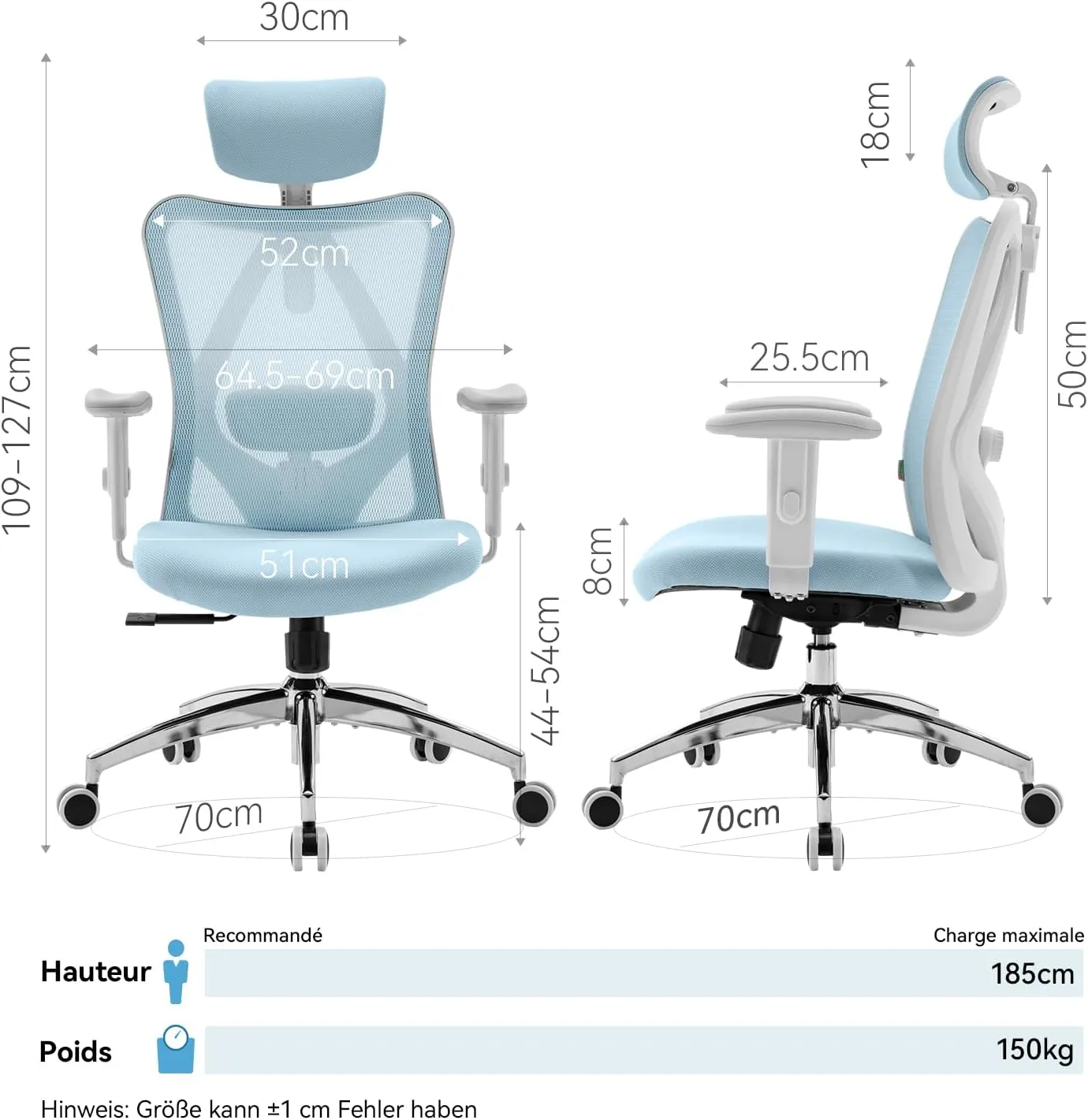 SIHOO M18 Ergonomic Office Chair, Computer Desk Chair with Adjustable Headrest and Lumbar Support, High Back Executive Swivel Chair for Home Office (Light Blue)