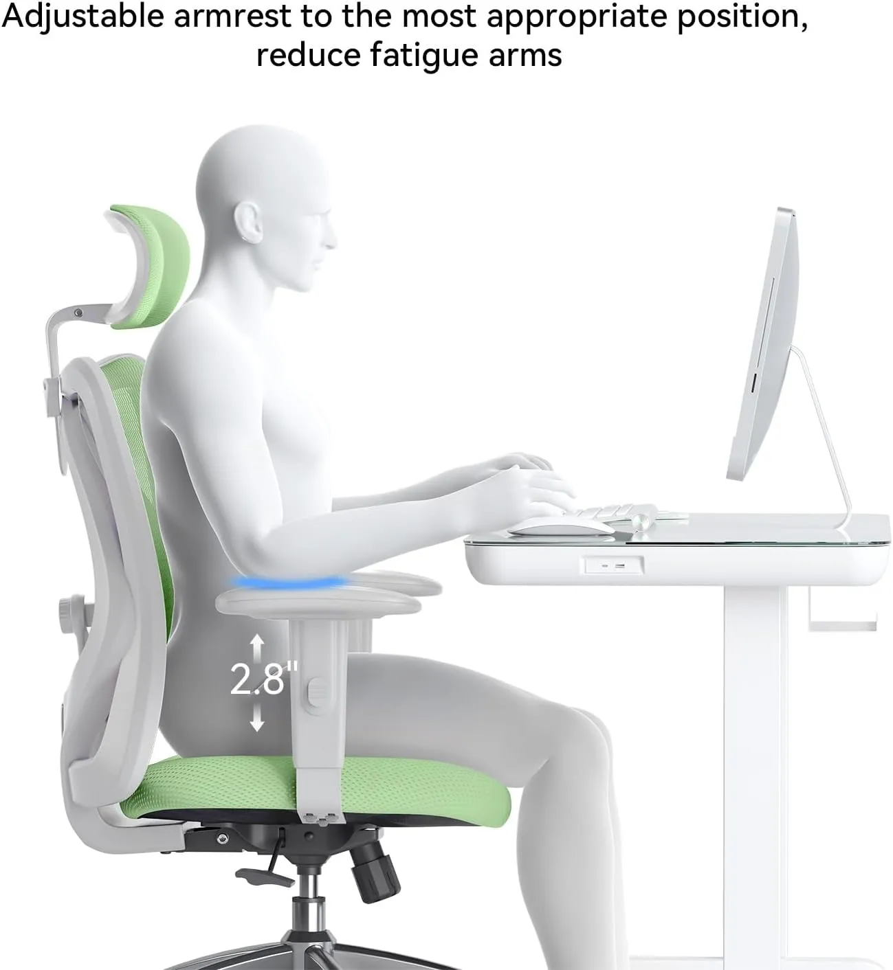 SIHOO M18 Ergonomic Office Chair, Computer Desk Chair with Adjustable Headrest and Lumbar Support, High Back Executive Swivel Chair for Home Office (Light Green)