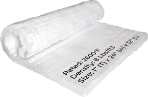 SIMOND STORE Ceramic Fiber Insulation Blanket, 1" Thick x 24" x 12" 2600F #8 Fireproof Insulation for Kilns, Forge, Furnace, Boiler, Chimney, Stove, Fireplace, Pizza Oven, Dishwasher, and More