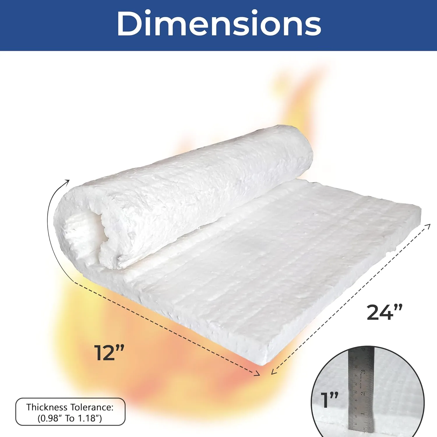 SIMOND STORE Ceramic Fiber Insulation Blanket, 1" Thick x 24" x 12" 2600F #8 Fireproof Insulation for Kilns, Forge, Furnace, Boiler, Chimney, Stove, Fireplace, Pizza Oven, Dishwasher, and More