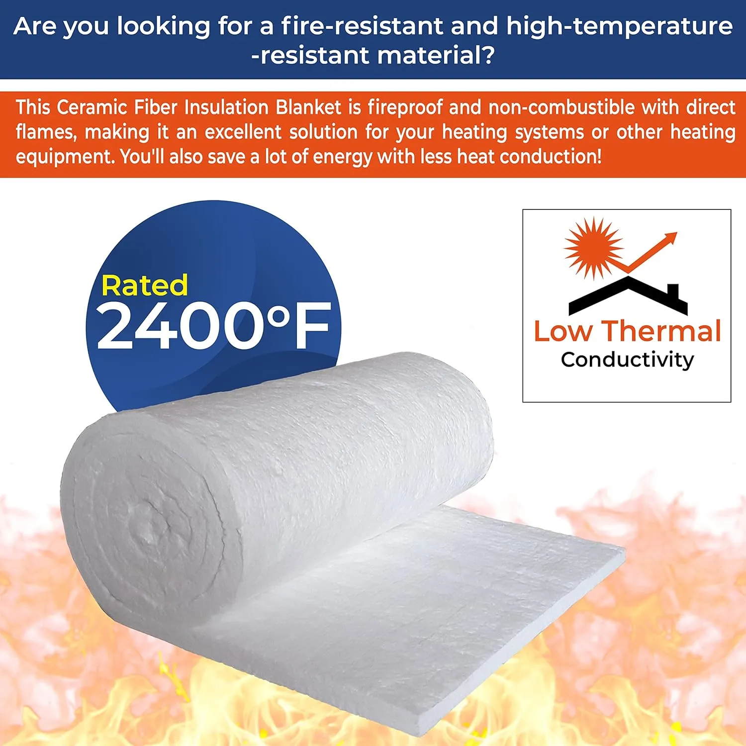 SIMOND STORE Ceramic Fiber Insulation Blanket - 8# Density 2400F- 1” Thick x 16” x 48” - High Temperature Insulation Blanket for Furnace Stove Fireplace Forge Chimney Pizza Oven Boiler Kiln Dishwasher
