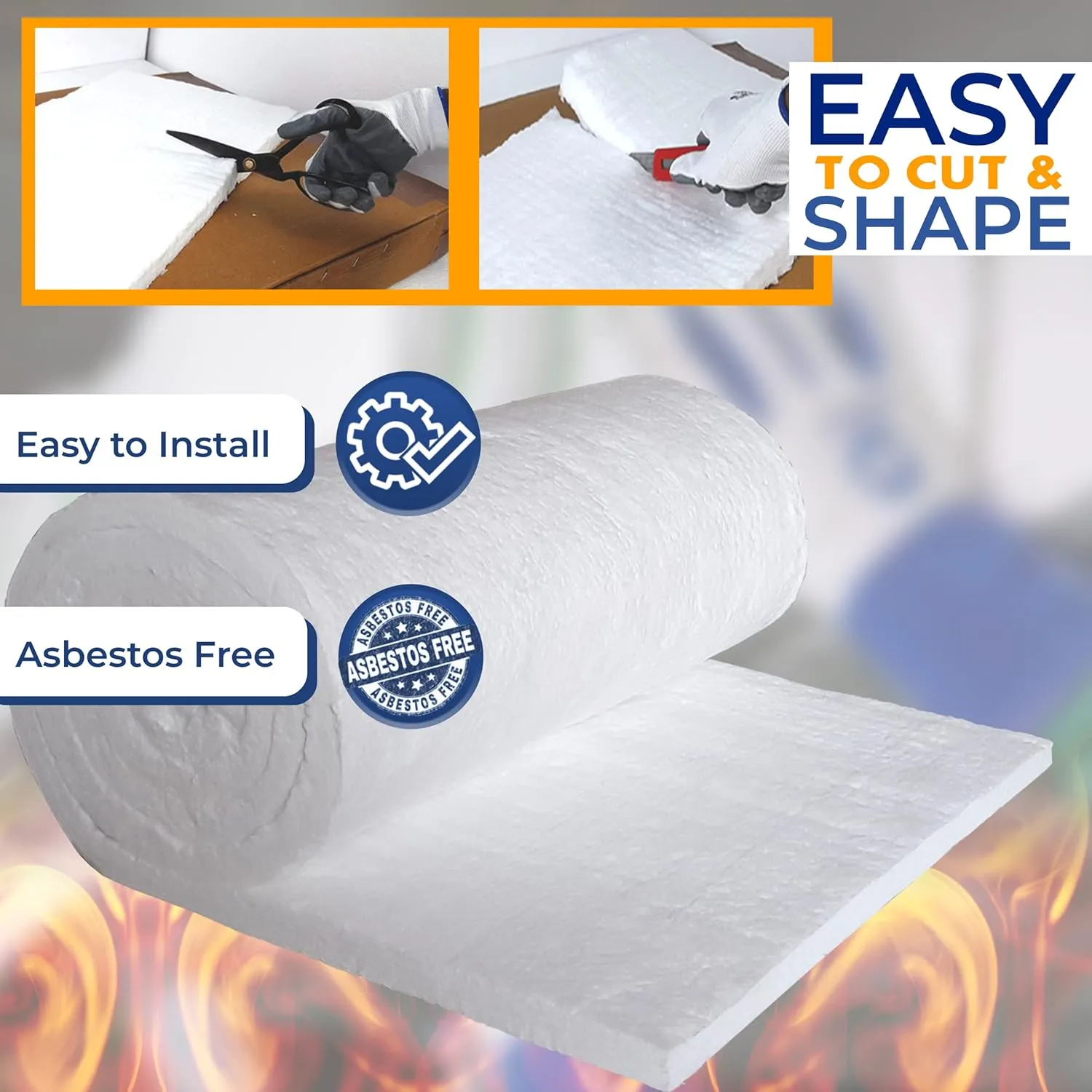 SIMOND STORE Ceramic Fiber Insulation Blanket - 8# Density 2400F- 1” Thick x 16” x 48” - High Temperature Insulation Blanket for Furnace Stove Fireplace Forge Chimney Pizza Oven Boiler Kiln Dishwasher