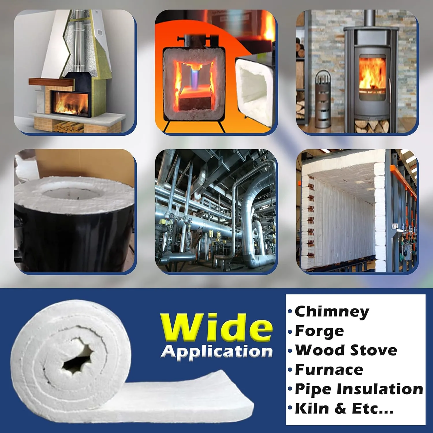 SIMOND STORE Ceramic Fiber Insulation Blanket - 8# Density 2400F- 1” Thick x 16” x 48” - High Temperature Insulation Blanket for Furnace Stove Fireplace Forge Chimney Pizza Oven Boiler Kiln Dishwasher