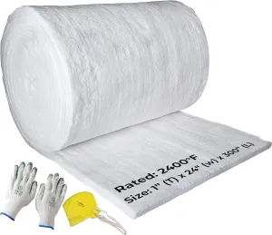 SIMOND STORE Ceramic Fiber Insulation Roll - 2400F (1315C) 1" x 24" x 25' - High Density Fireproof Insulation Blanket for Forge, Foundry, Furnace, Kiln, Wood Stove, Pizza Oven, Chimney, Dishwasher