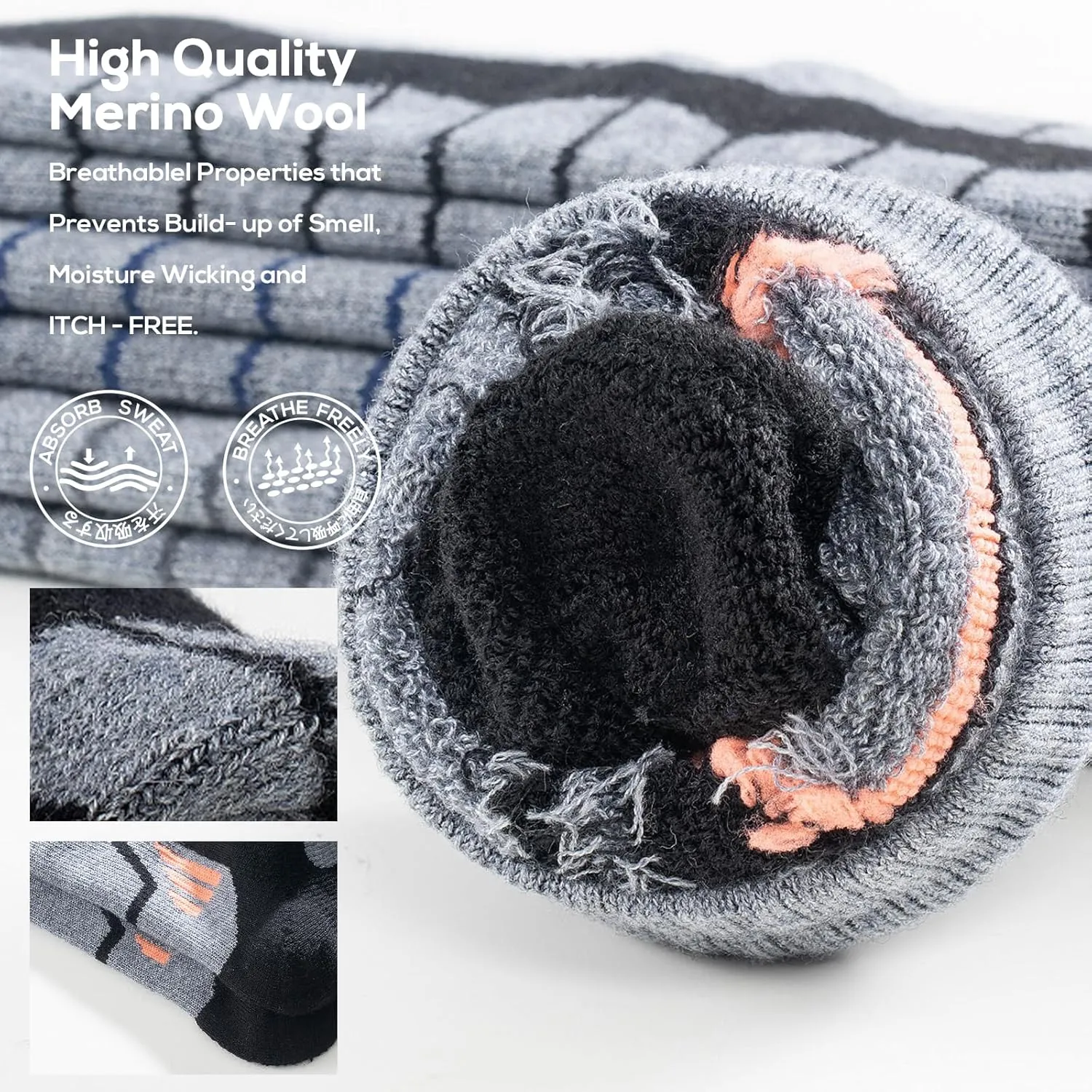 Ski Sock Merino Wool Ski Socks Mens Womens Skiing & Snowboarding Socks, Over The Calf