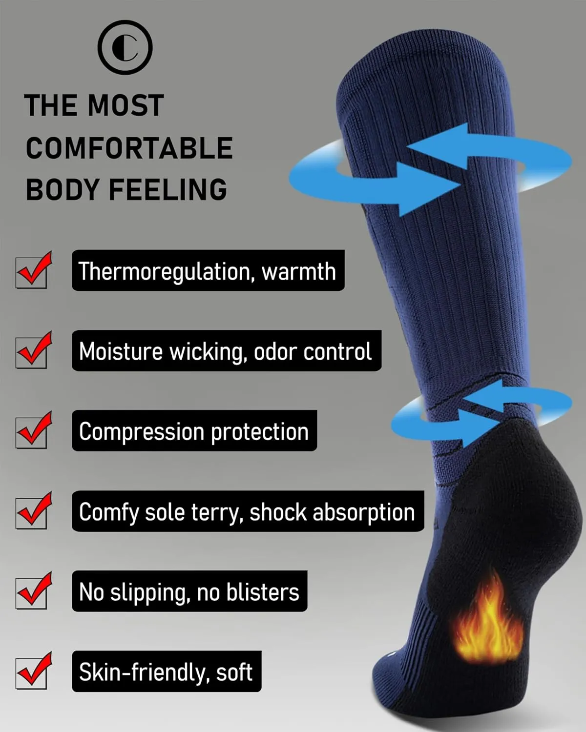 Ski Socks Merino Wool (Pack of 2) for Skiing, Snowboarding, Winter Warm