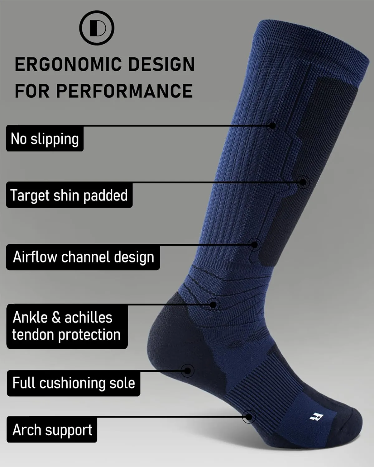 Ski Socks Merino Wool (Pack of 2) for Skiing, Snowboarding, Winter Warm