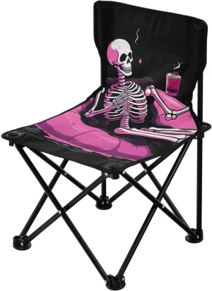 Skull Portable Outdoor Folding Chair Anti-Slip Padded Oxford Cloth Stool Camping Chair Small for Beach Hiking Fishing Gardening Quad Camp Chair