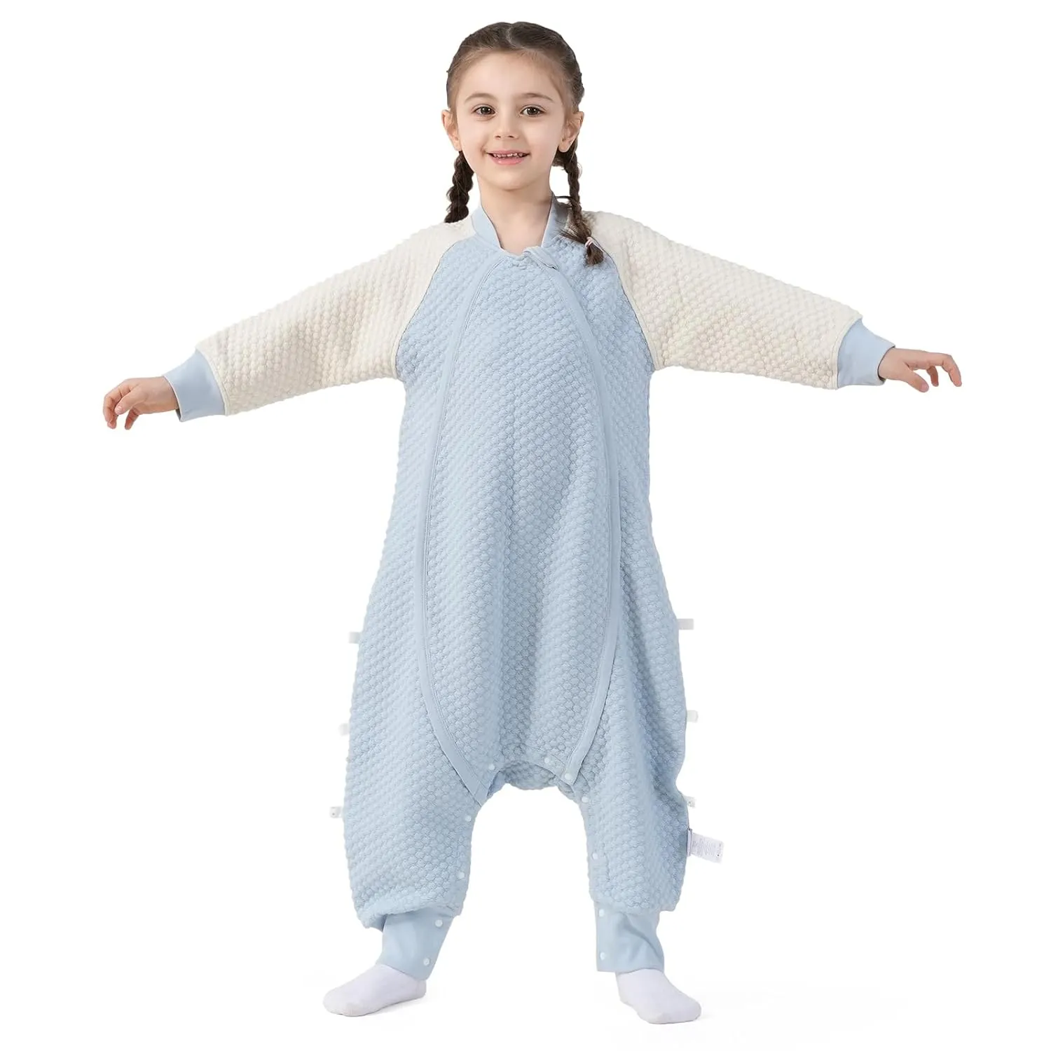 Sleep Sack with Feet for 3t-4t Baby with Temperature Regulation, 1.0 Tog Wearable Blanket for Toddler, All Season Boy or Girl Sleeping Bag for Walkers, 2-Way Zipper, S-35In, Blue