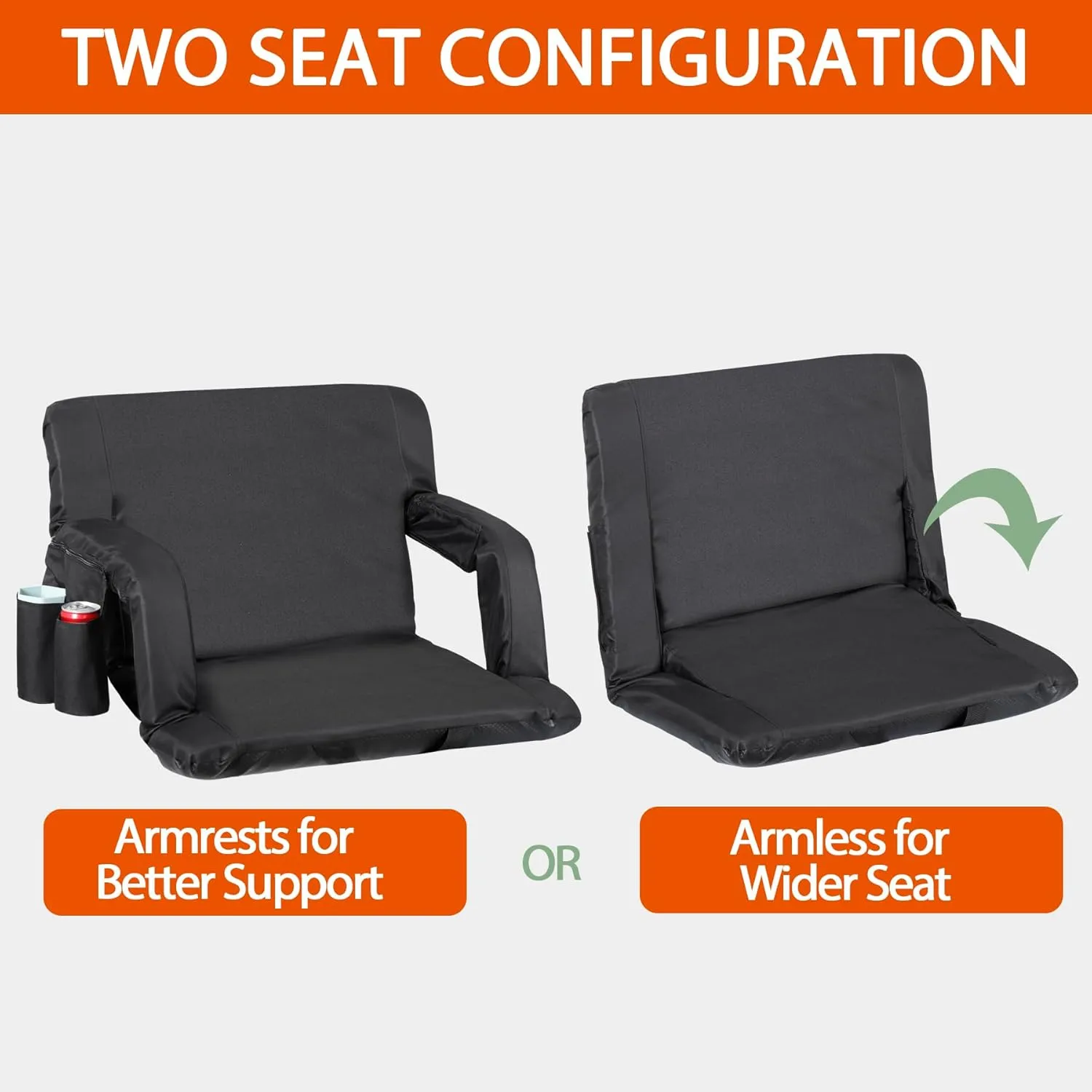 Smartxchoices 20.5"/24.5" Wide Stadium Seat Chair Bleacher Seats Padded with Back Support, Cushion, Arms, Pockets, Anchor Straps, Portable Folding Seat with Shoulder Straps