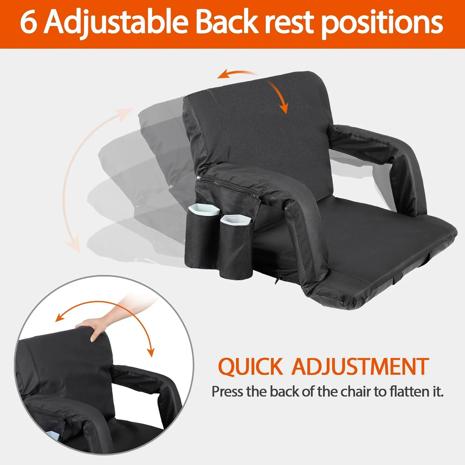 Smartxchoices 20.5"/24.5" Wide Stadium Seat Chair Bleacher Seats Padded with Back Support, Cushion, Arms, Pockets, Anchor Straps, Portable Folding Seat with Shoulder Straps