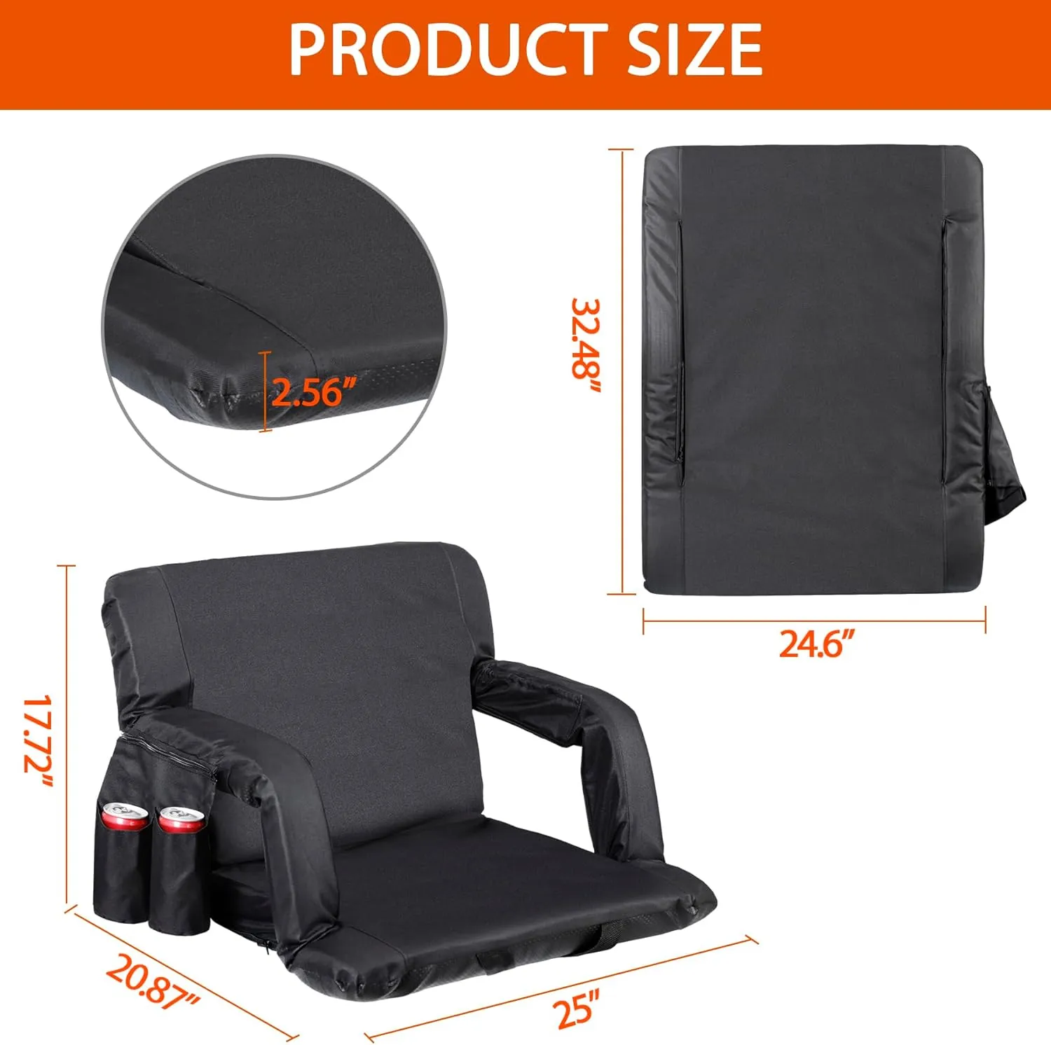 Smartxchoices 20.5"/24.5" Wide Stadium Seat Chair Bleacher Seats Padded with Back Support, Cushion, Arms, Pockets, Anchor Straps, Portable Folding Seat with Shoulder Straps