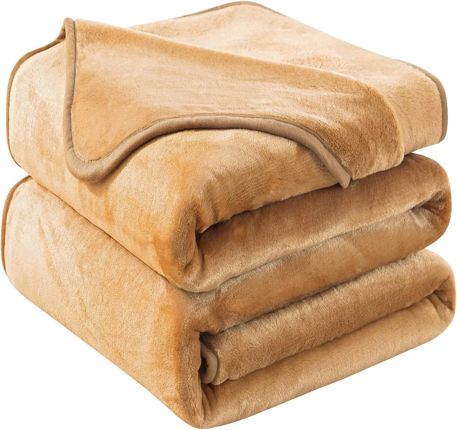 Soft Queen Size Blanket All Season Warm Fuzzy Microplush Lightweight Thermal Fleece Blankets for Couch Bed Sofa,90x90 Inches,Camel